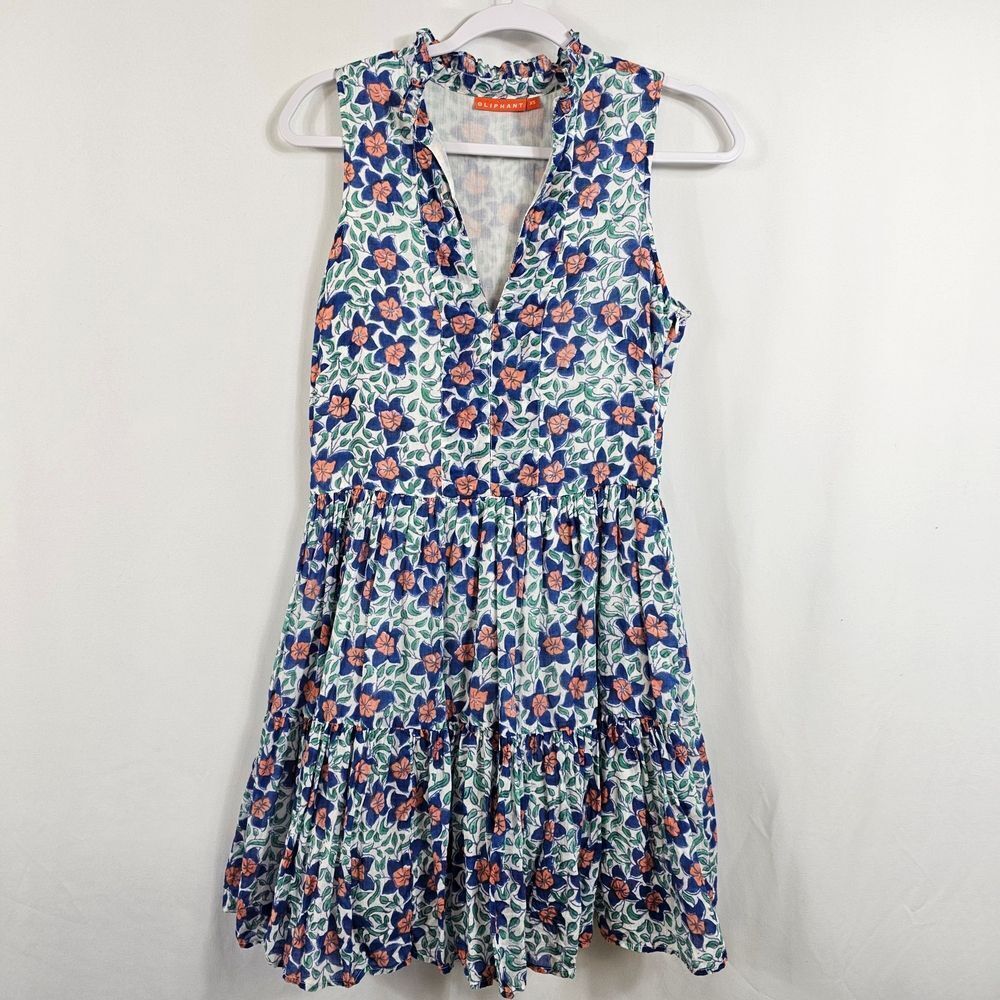 Oliphant Sleeveless Floral Mini Dress in Blue and Orange - Size XS